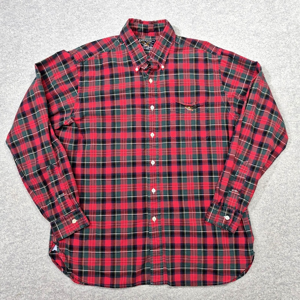 American Living Flannel Shirt Mens L Red Green Plaid Button Down Cotton Eagle